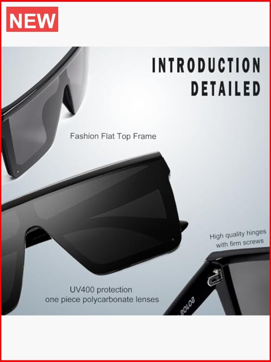 Square Big Sunglasses Thick Frame Flat Top Mirrored Goggle Lens UV400 Protection main image 5